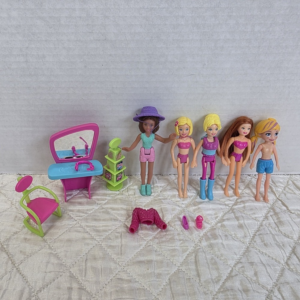 Vintage Polly Pocket Lot Of 5 Dolls And Accessories For Surf 'N‎ Skate Shop